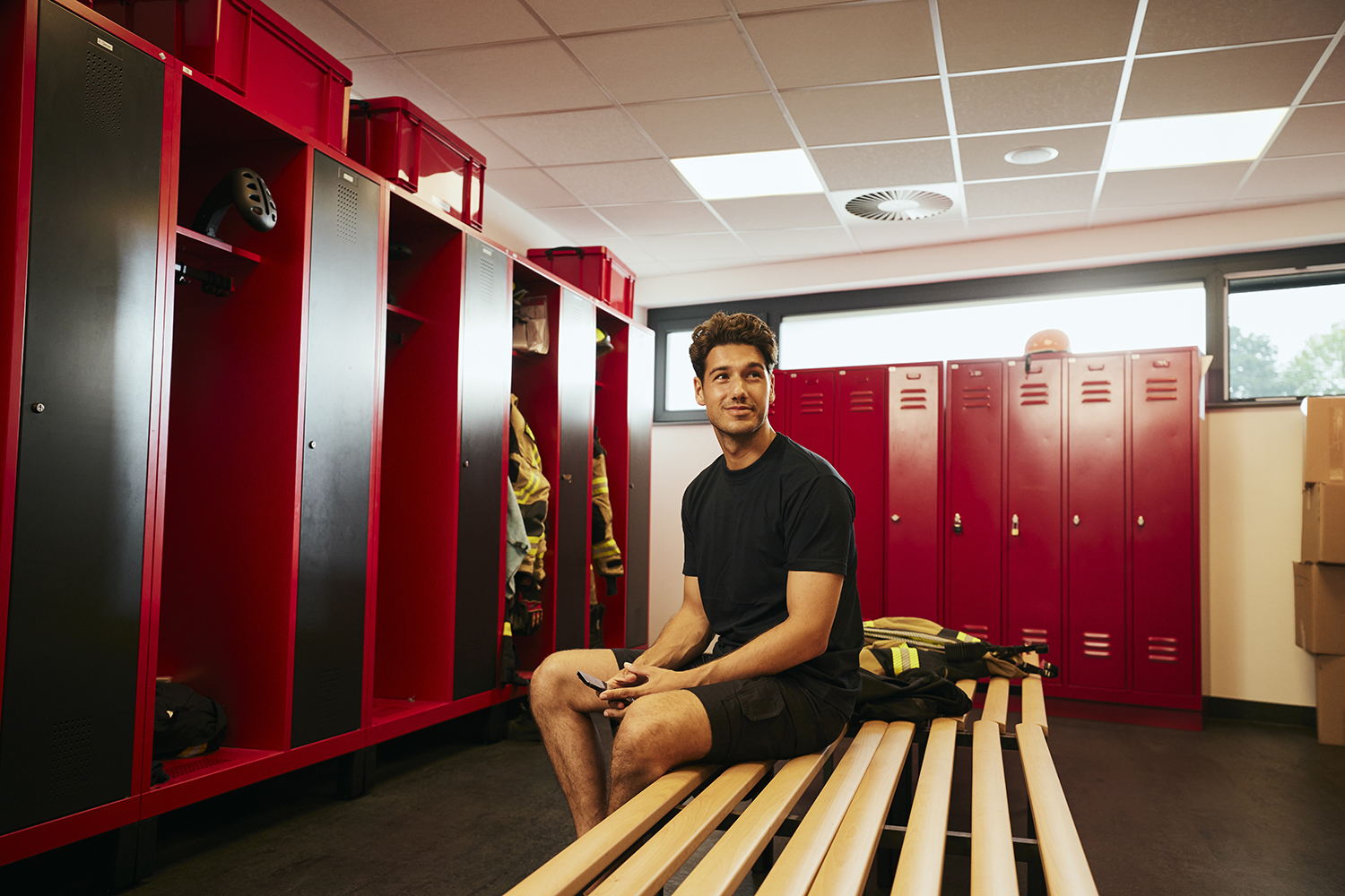 Firefighter in his changing room